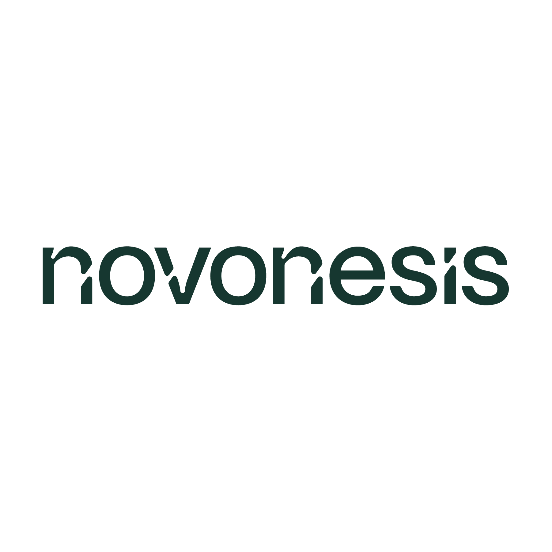 The image displays the word "novonesis" in a dark green, bold font against a plain white background.